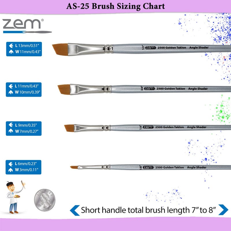 ZEM Brush Golden Taklon Angle Shaders Brush Set Sizes 1/8", 1/4', 3/8", 1/2" - Image 4